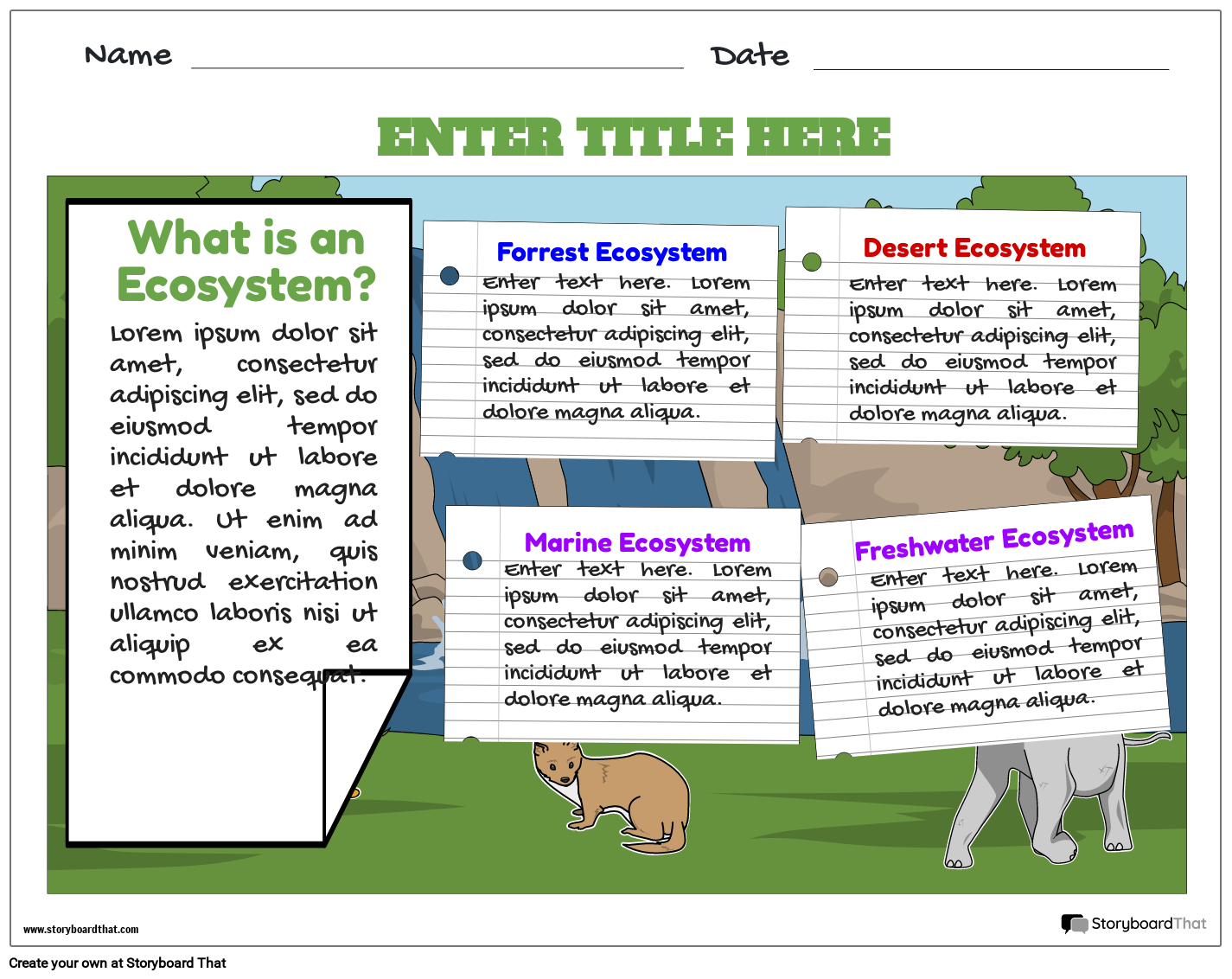 Printable Ecosystem Fact file worksheet
