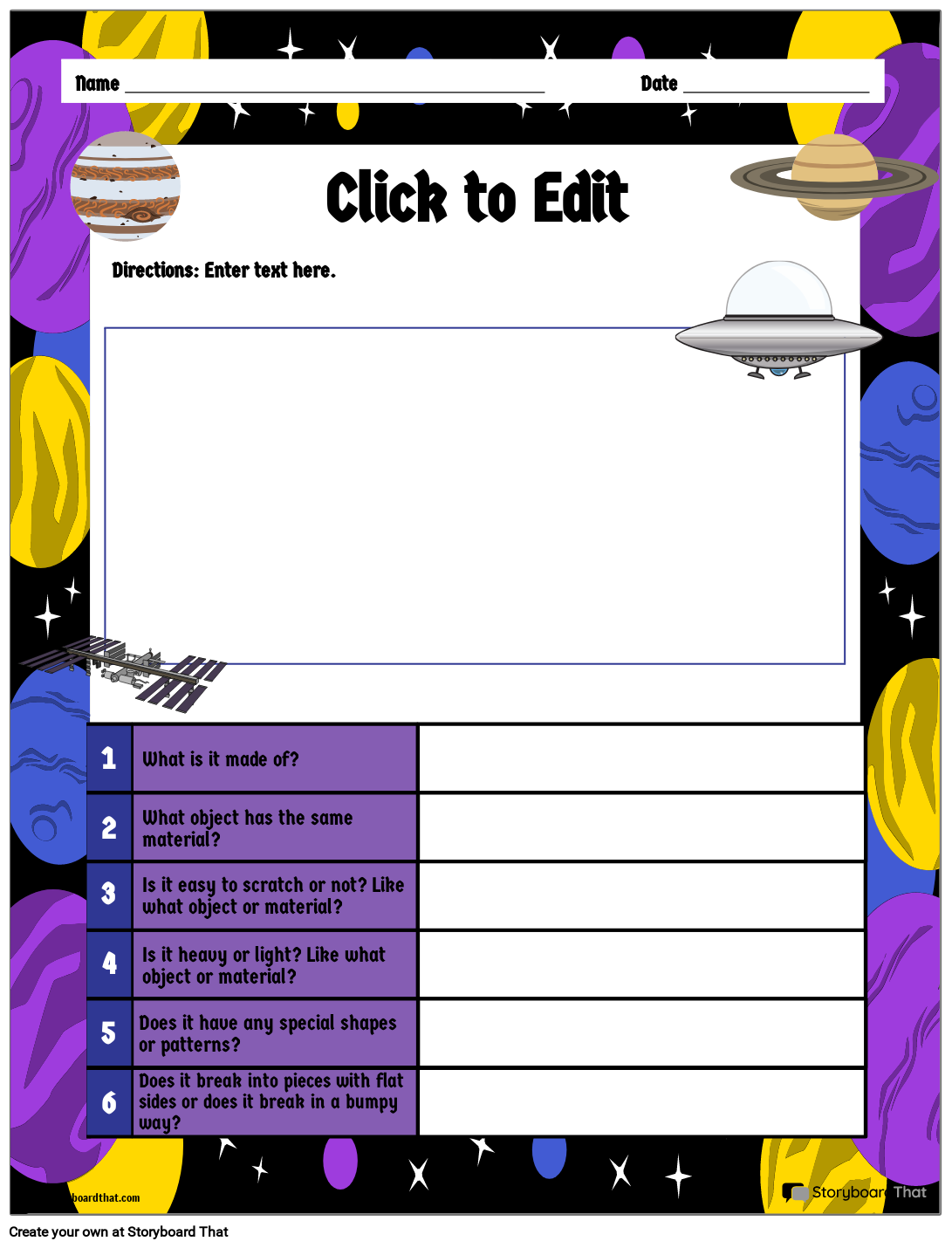 Printable Minerals based and Properties Worksheet with Planets