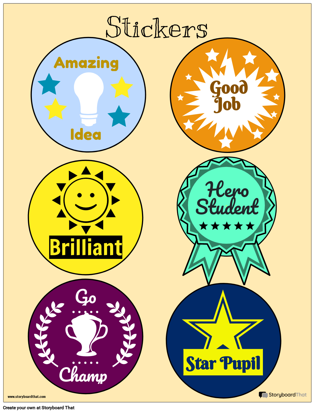 Reward Sticker Worksheet Featuring Medals and Stars