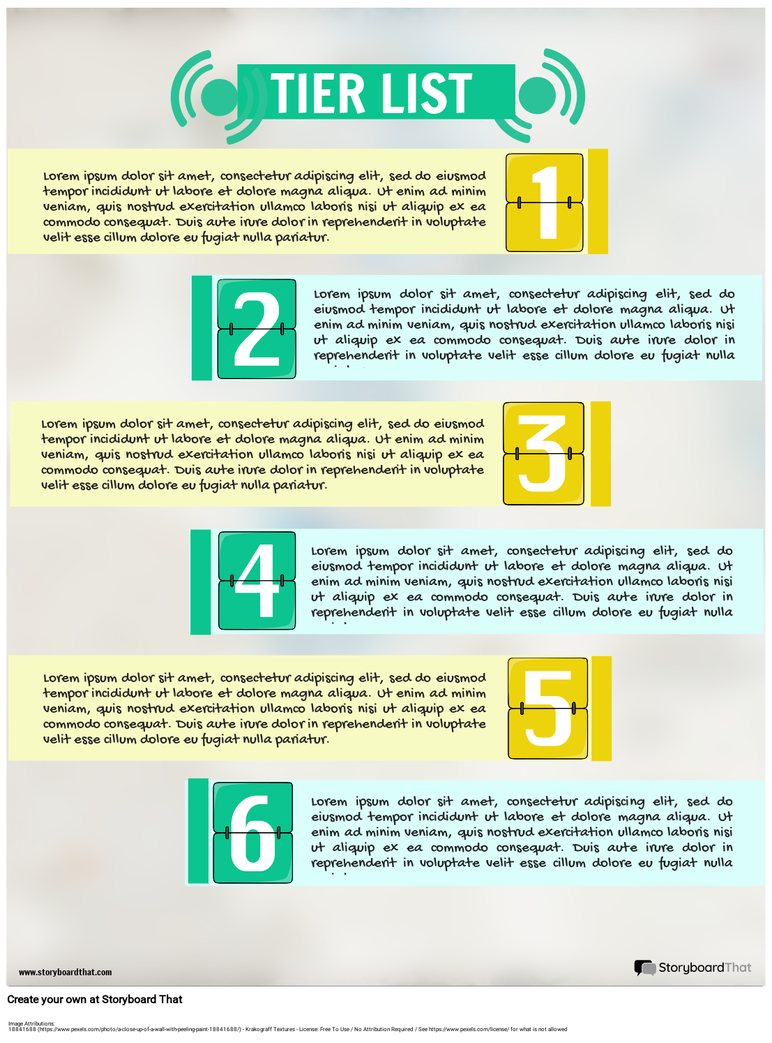 Green & Yellow Based Tier List Worksheet with Boxes