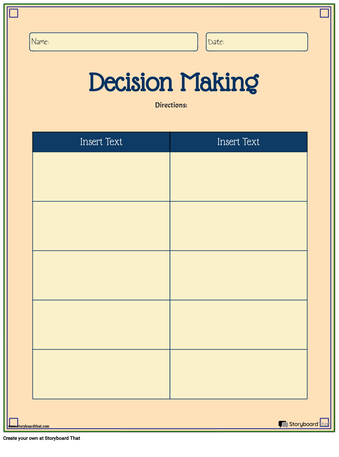 Problem Solving Decision Making Template