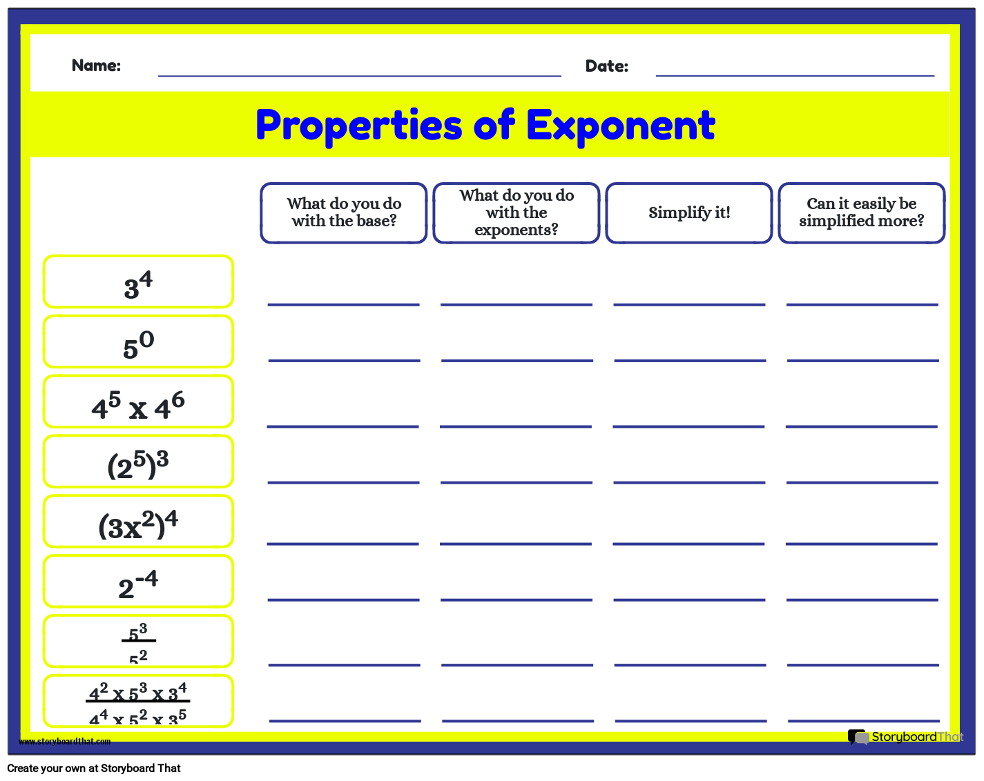 Properties of Exponent Practice Worksheet