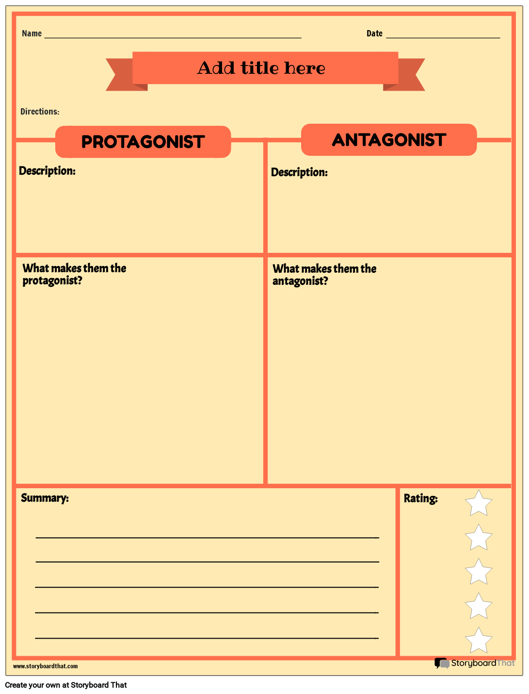 Protagonist and Antagonist During Reading Graphic Organizer Worksheet