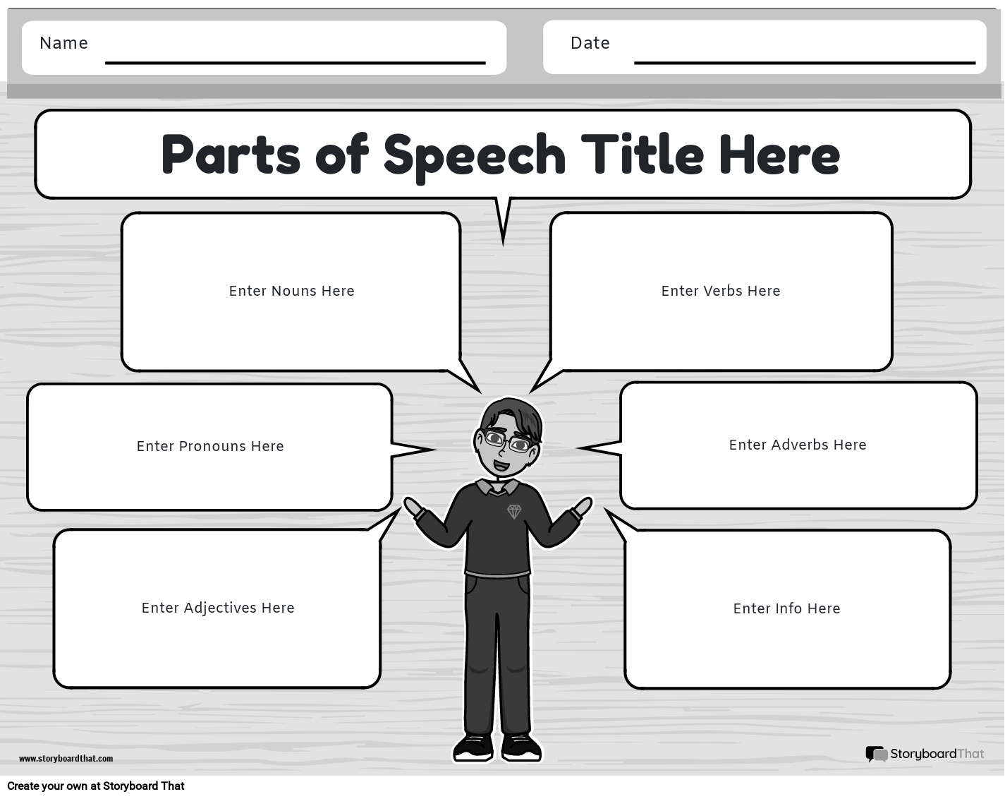 Parts of Speech Worksheet Featuring a Character
