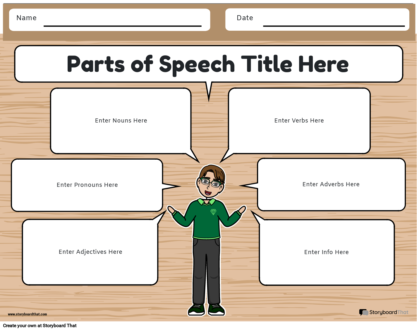 Wooden Background Themed Parts of Speech Worksheet