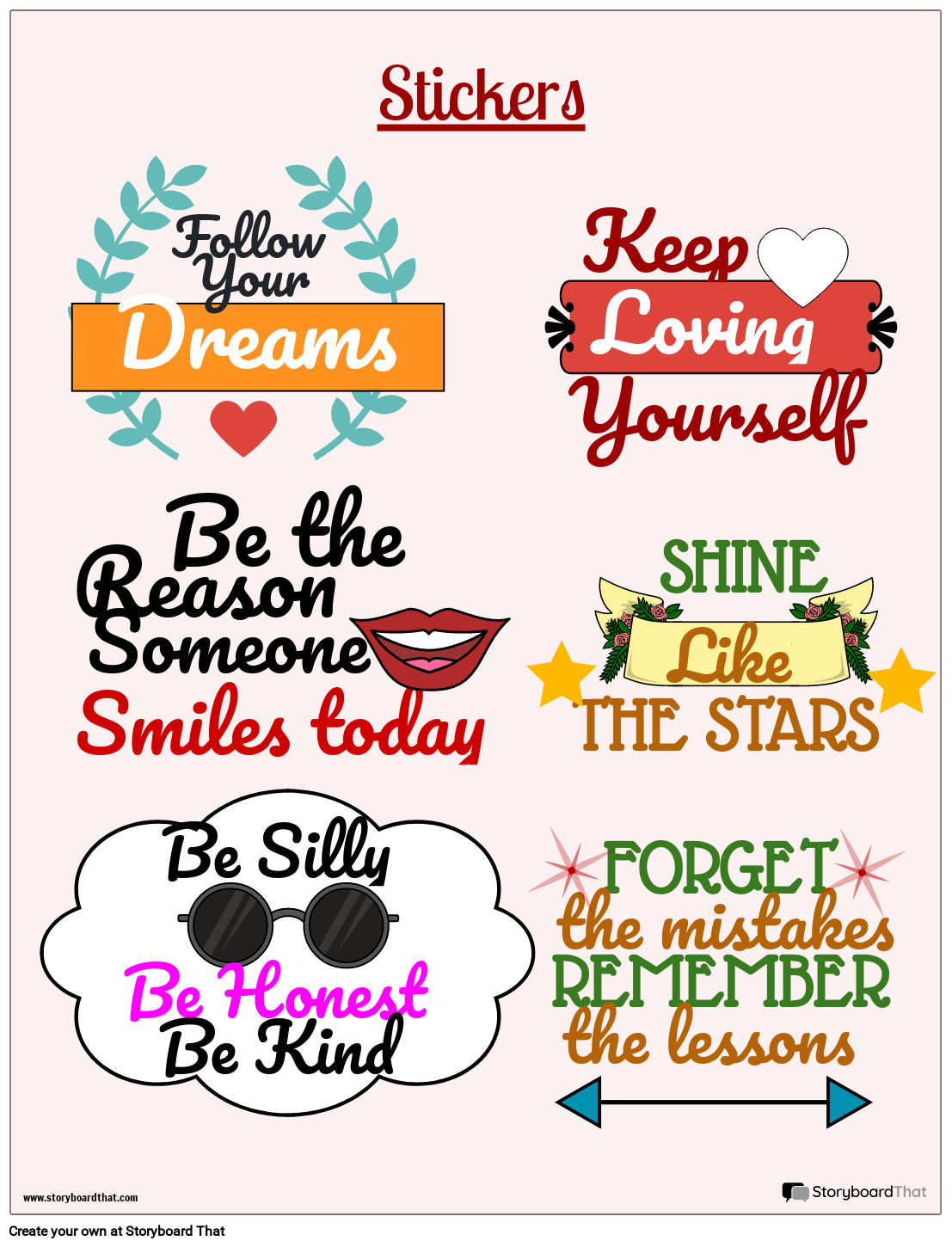 Sticker Worksheet Featuring Cute Motivational Stickers