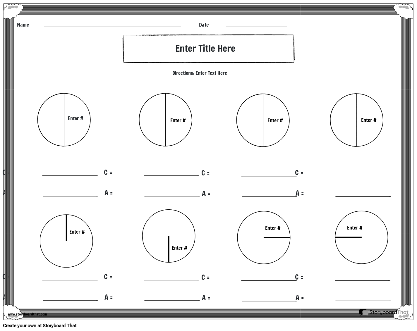 rainbow area and circumference worksheets bw