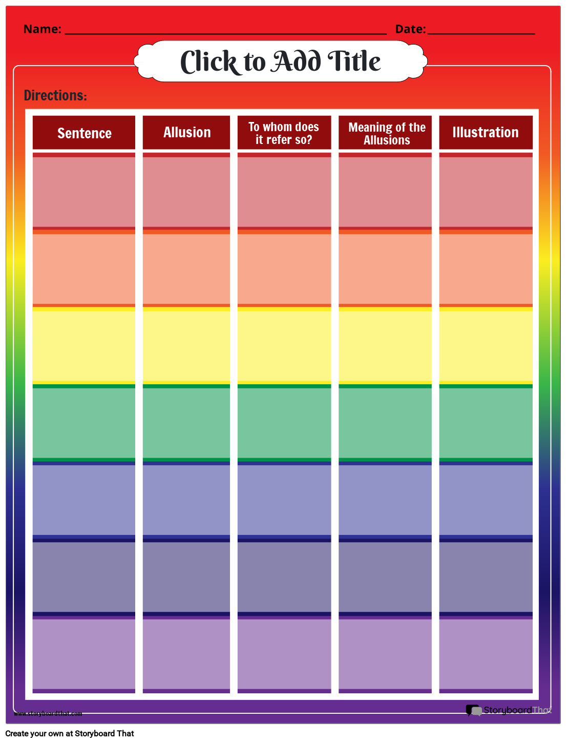 Rainbow Themed - Allusion Tally  Worksheet