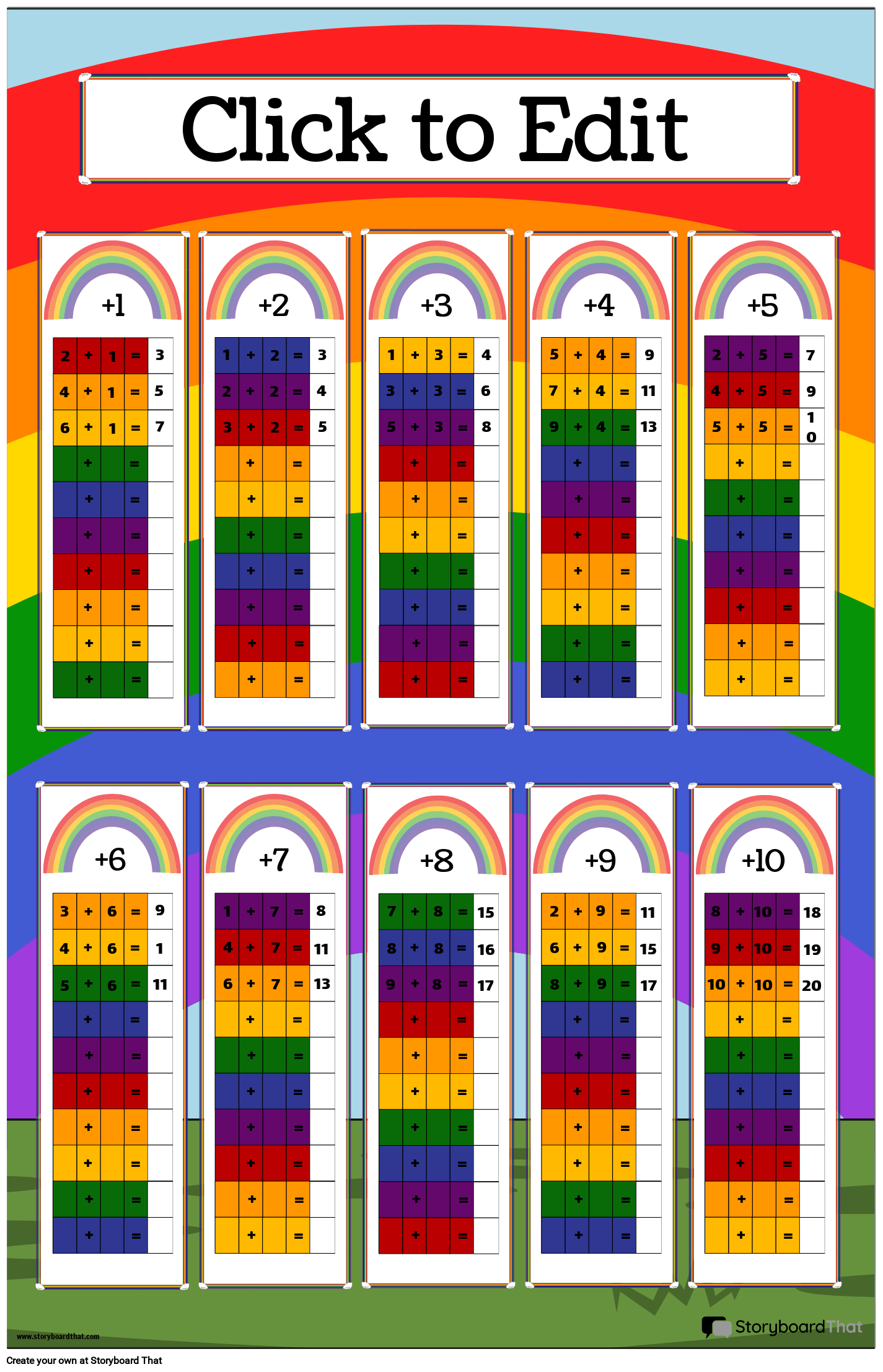 Rainbow-themed Addition Charts Poster