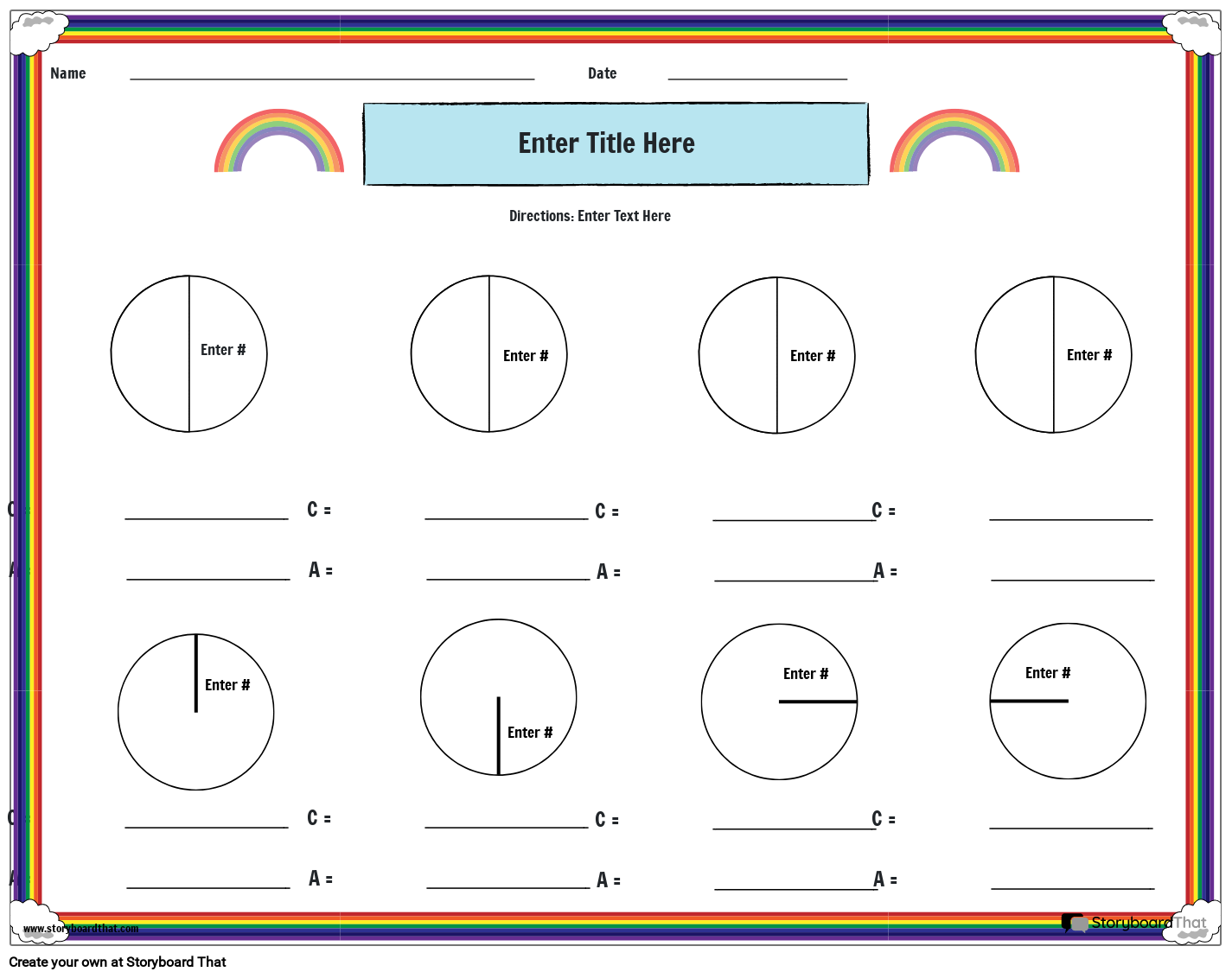 Rainbow themed circle worksheet in color