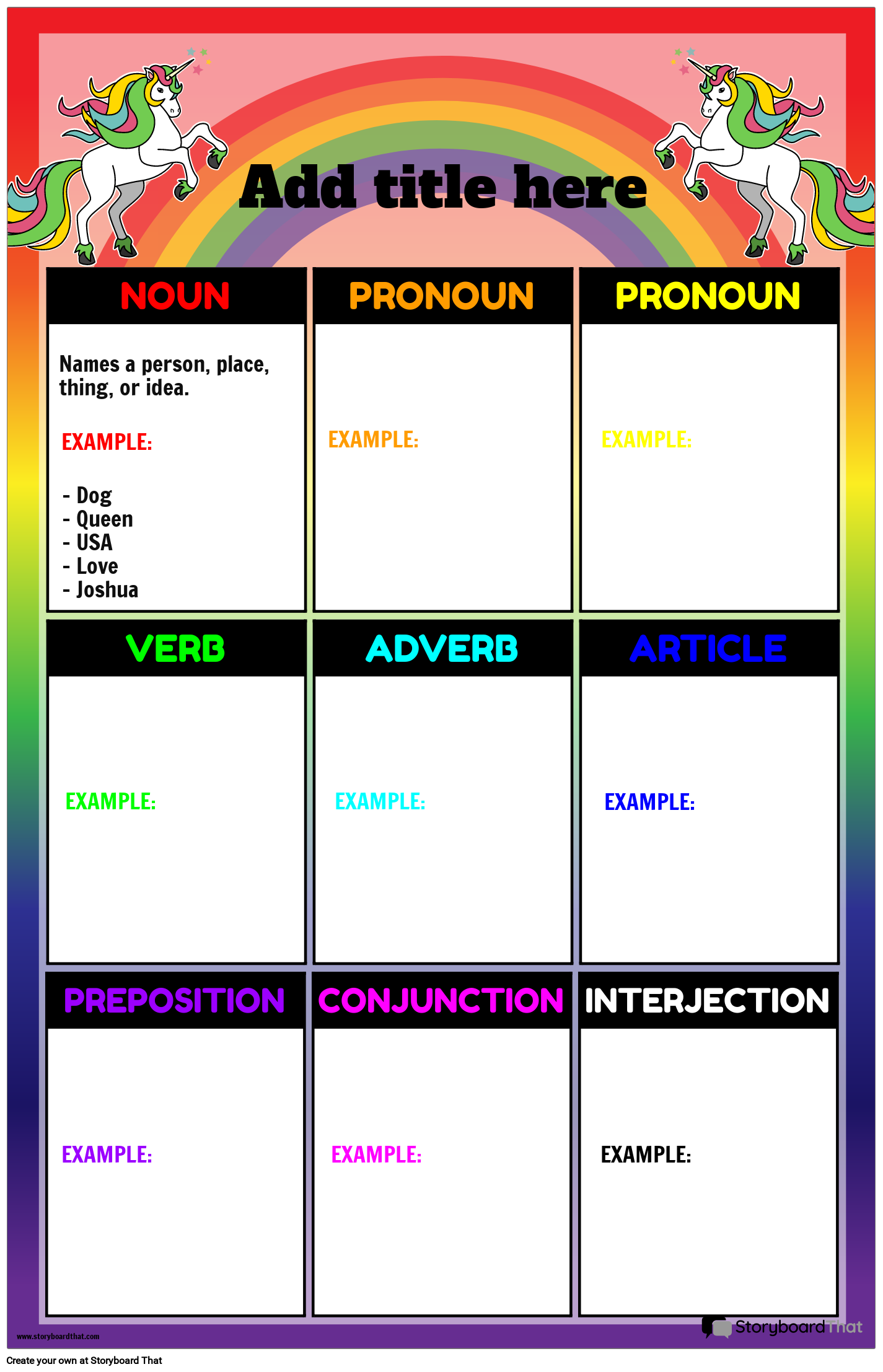 Rainbow-themed Parts of Speech Poster