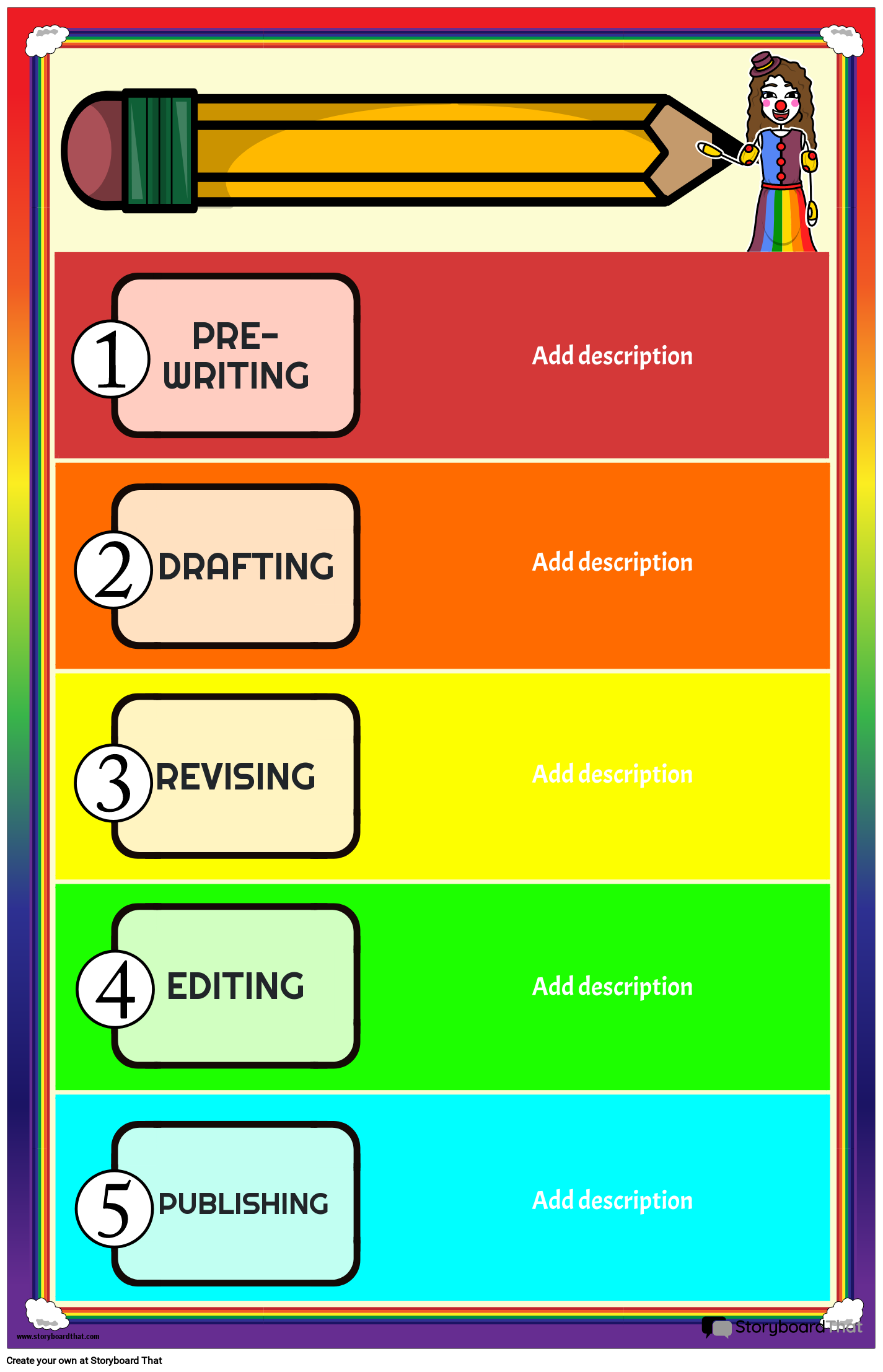 Rainbow-themed The Writing Process Poster