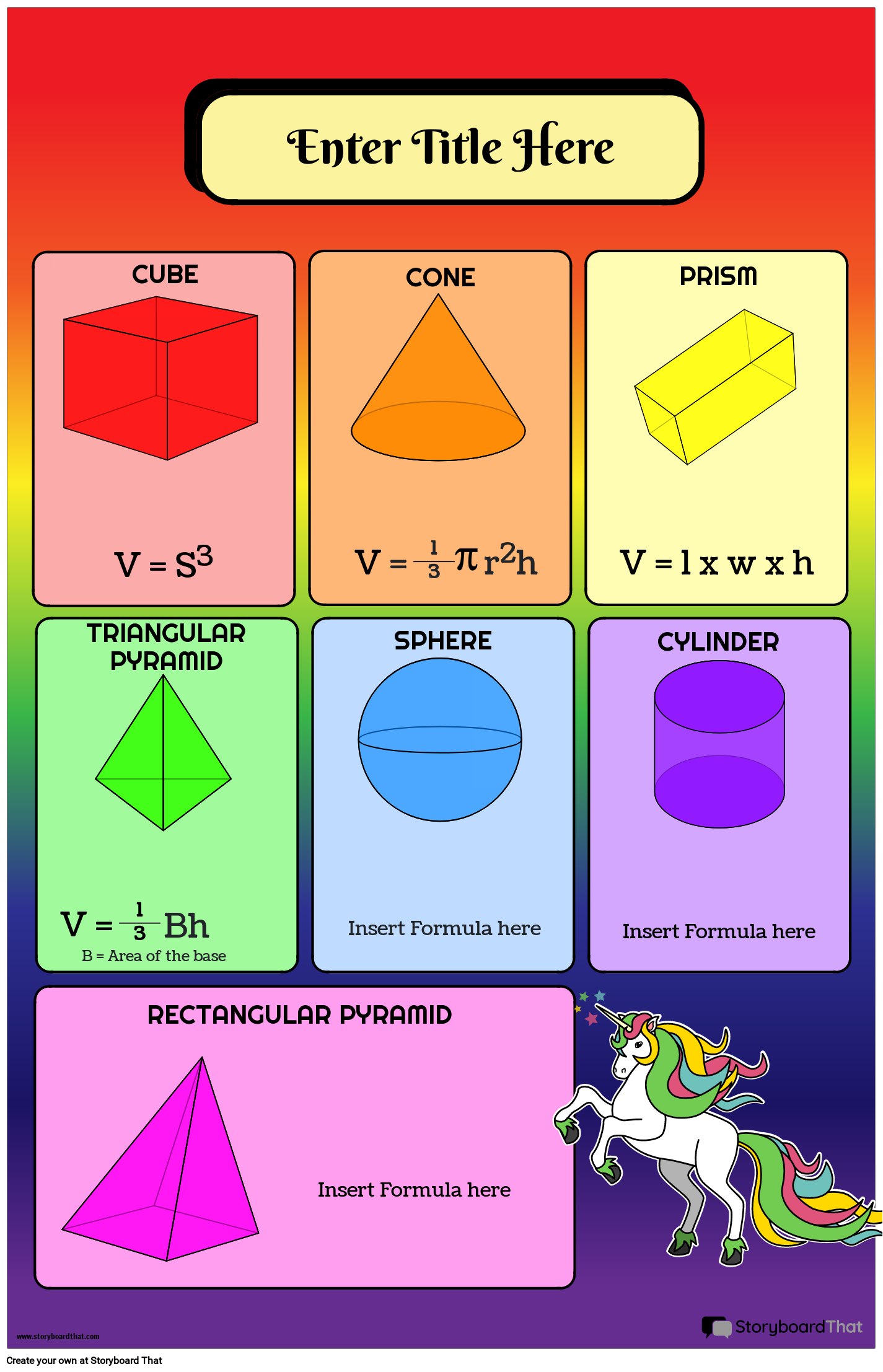 Rainbow-themed Volume maths Formulas Poster