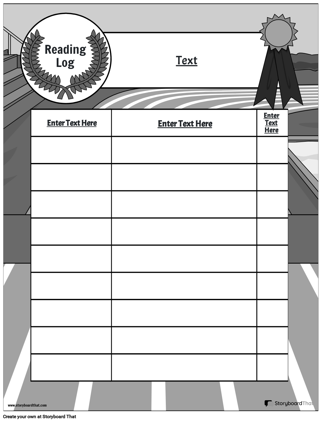 Reading Log Worksheet Template Featuring a Medal