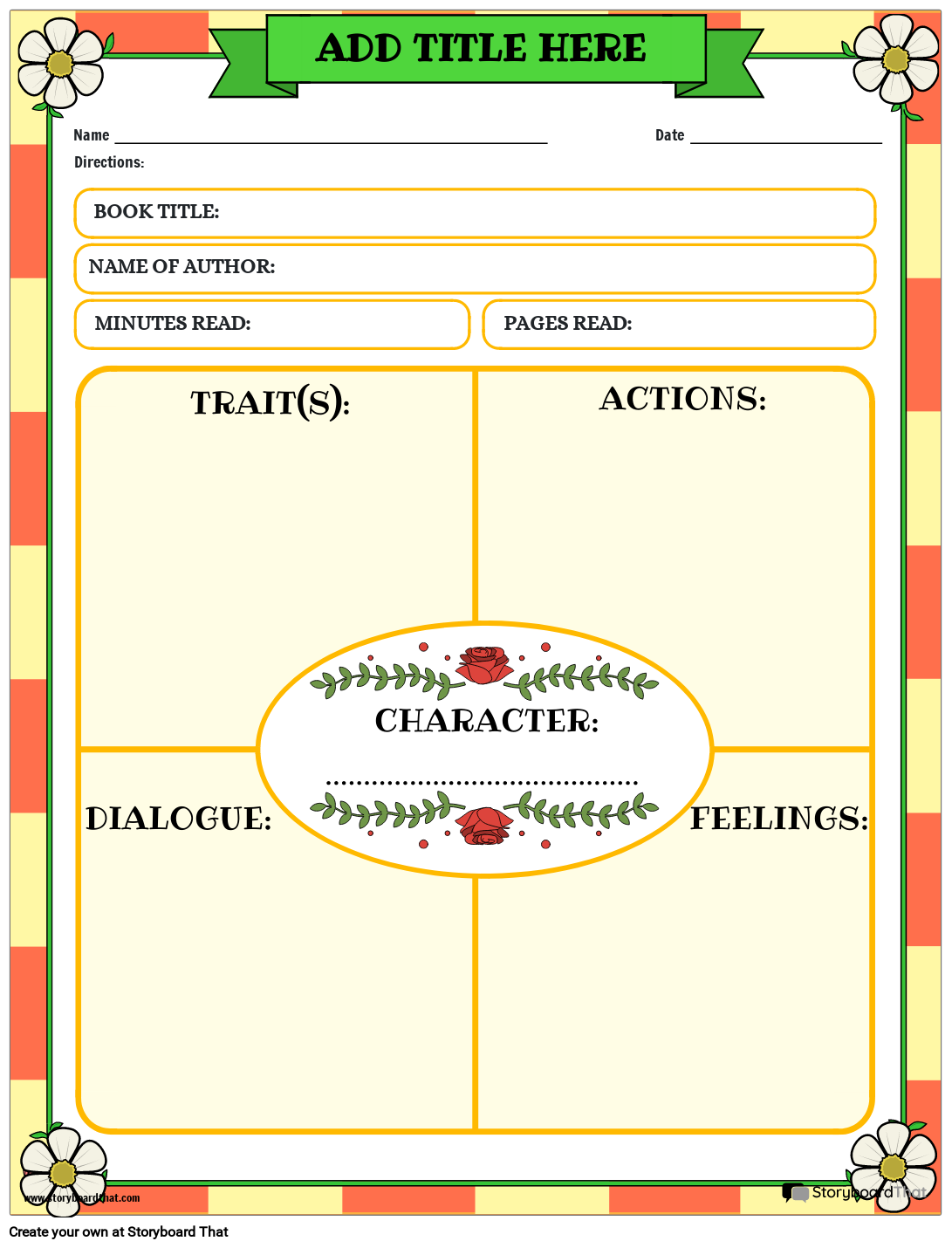 Reading Response Character Traits Worksheet