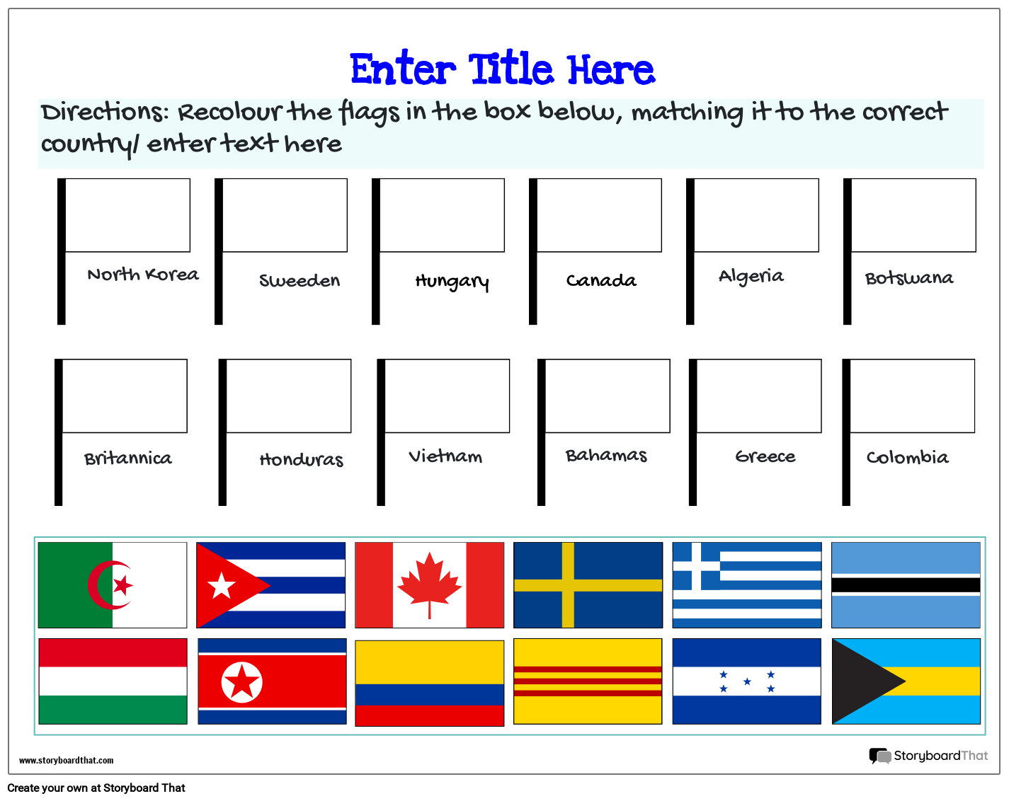 Country Cards Based Flag Worksheet Template