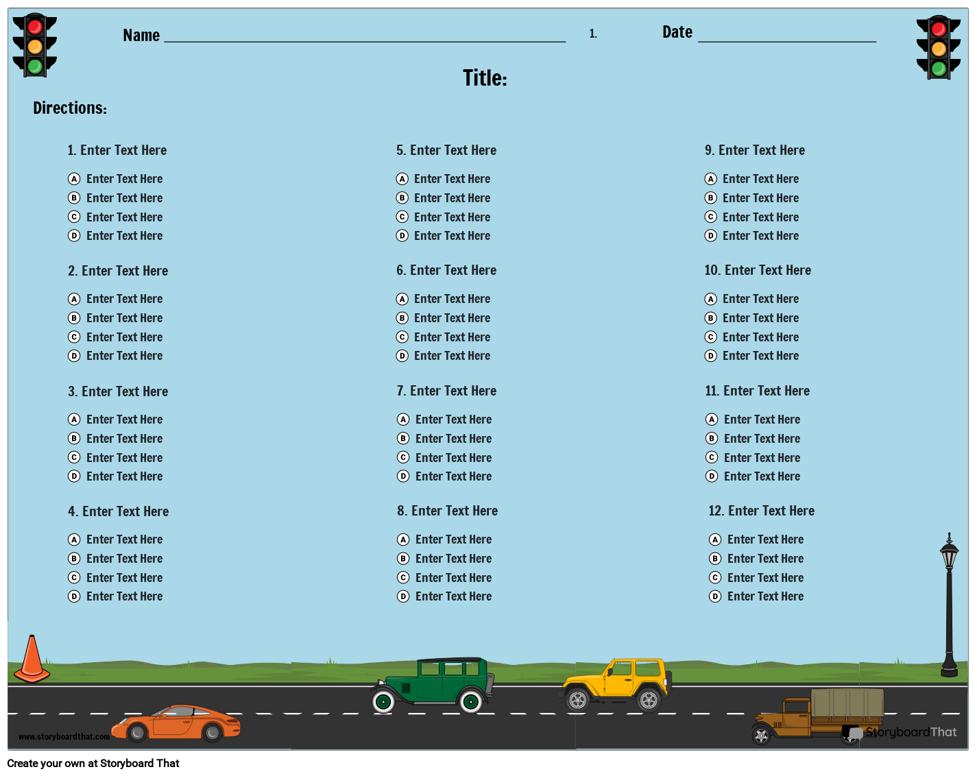 Road Theme Multiple Choice Template for Driving Test