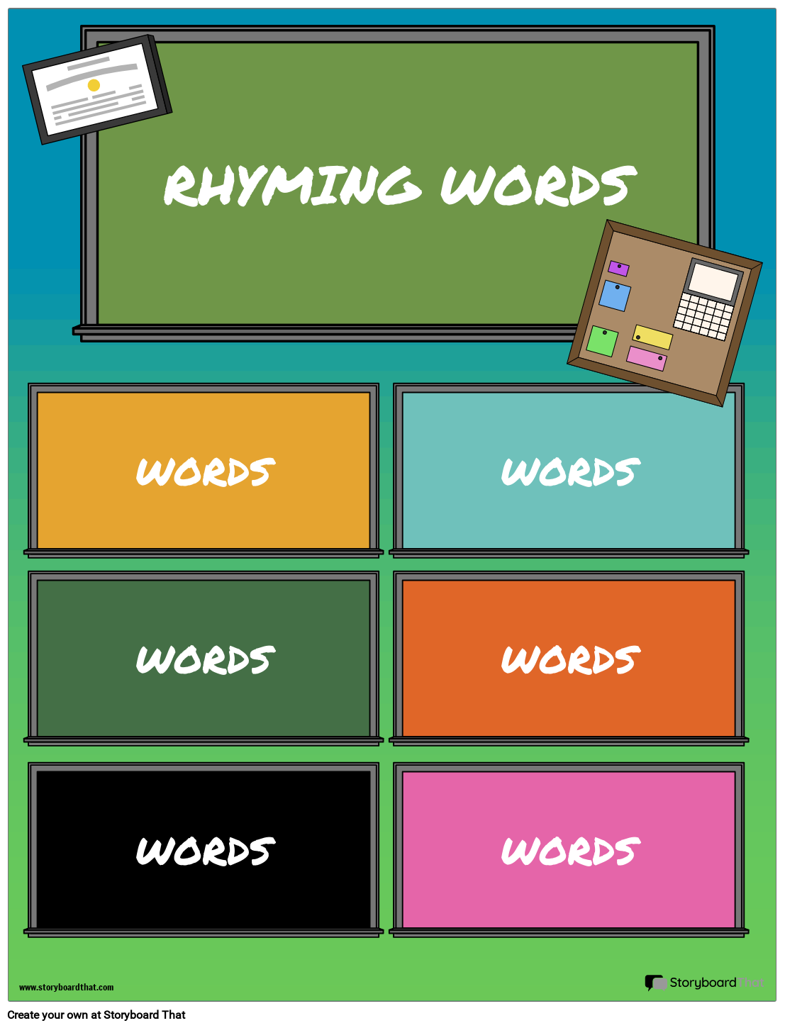 Rhyming Worksheet with Multicolored Boxes