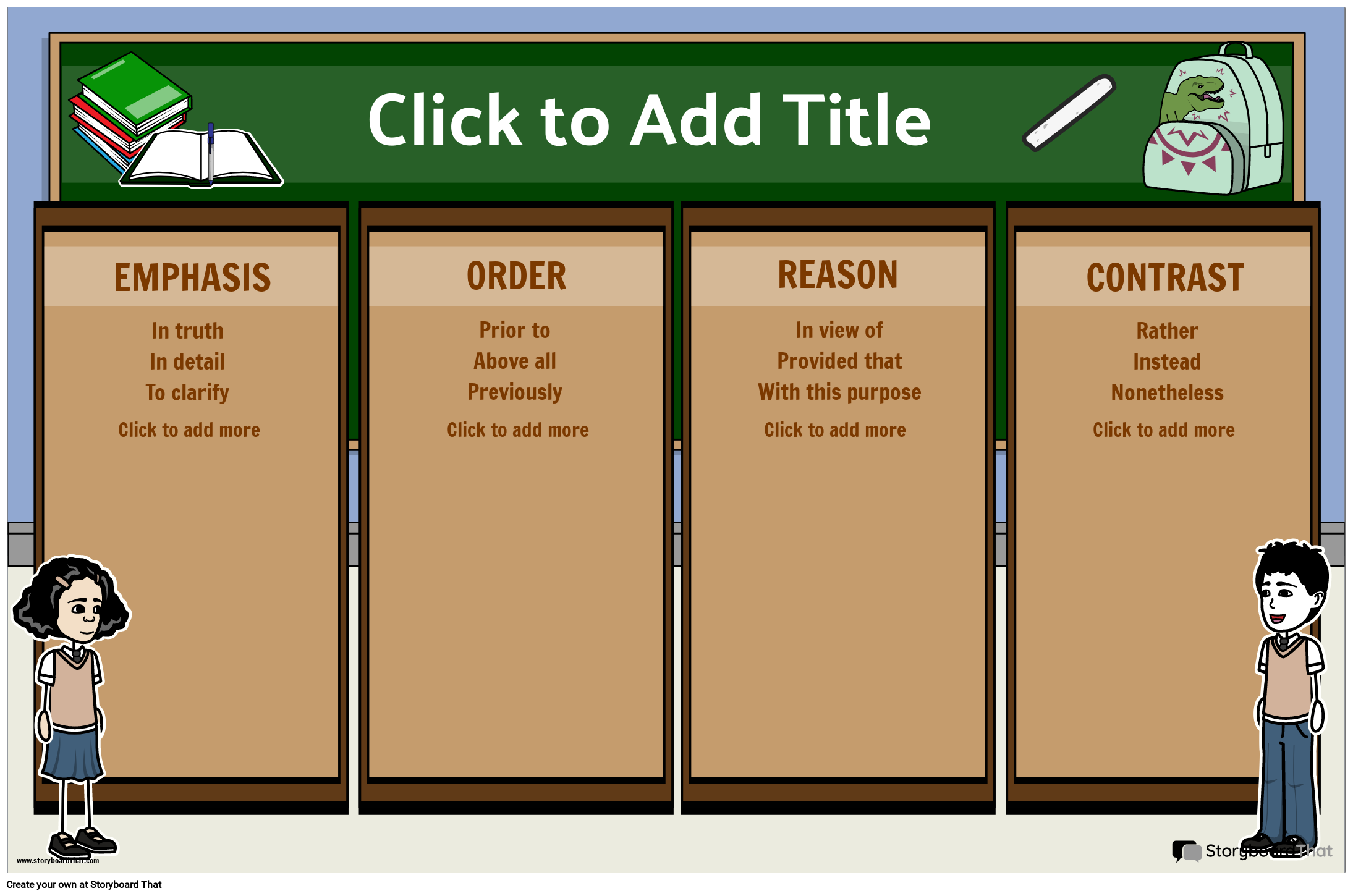 SCHOOL THEMED TRANSITION WORDS POSTER Storyboard