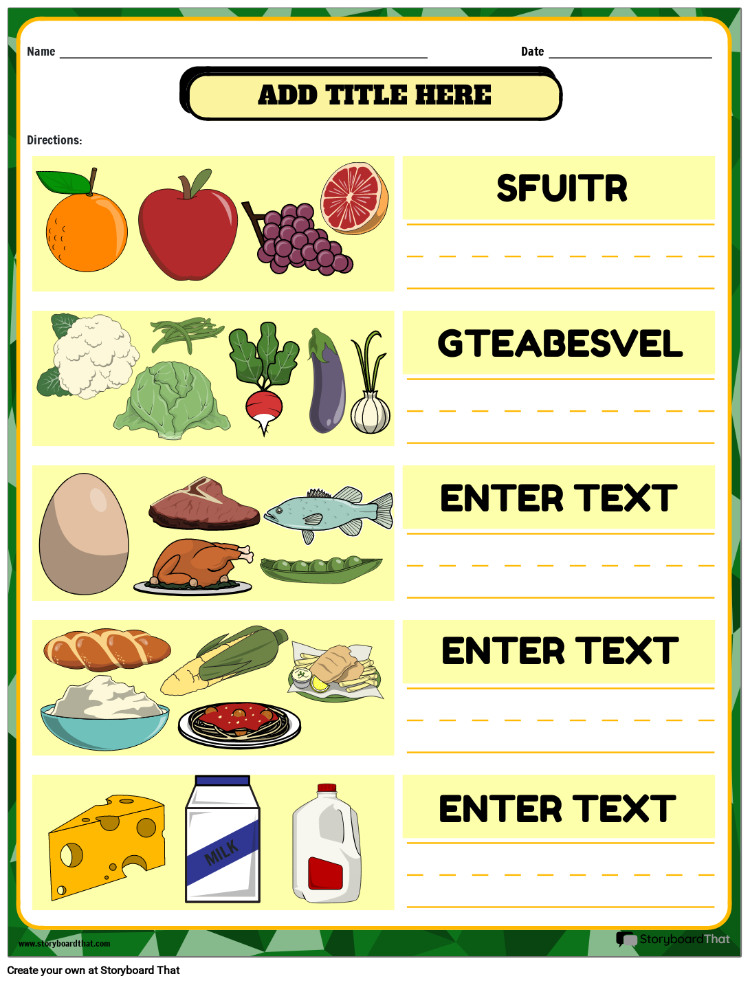Scrambled Words Nutrition Worksheet