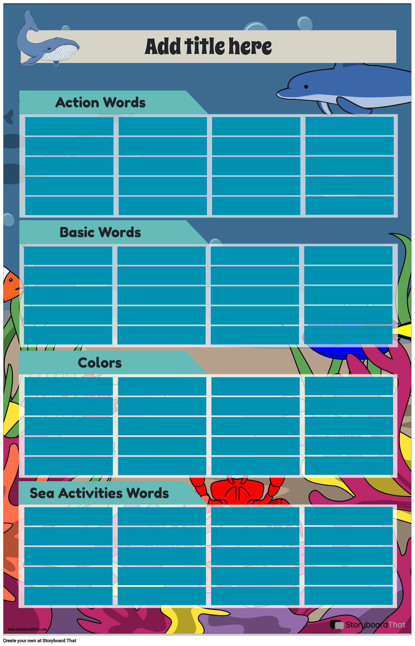 Sea-creatures-themed Sight Words Poster