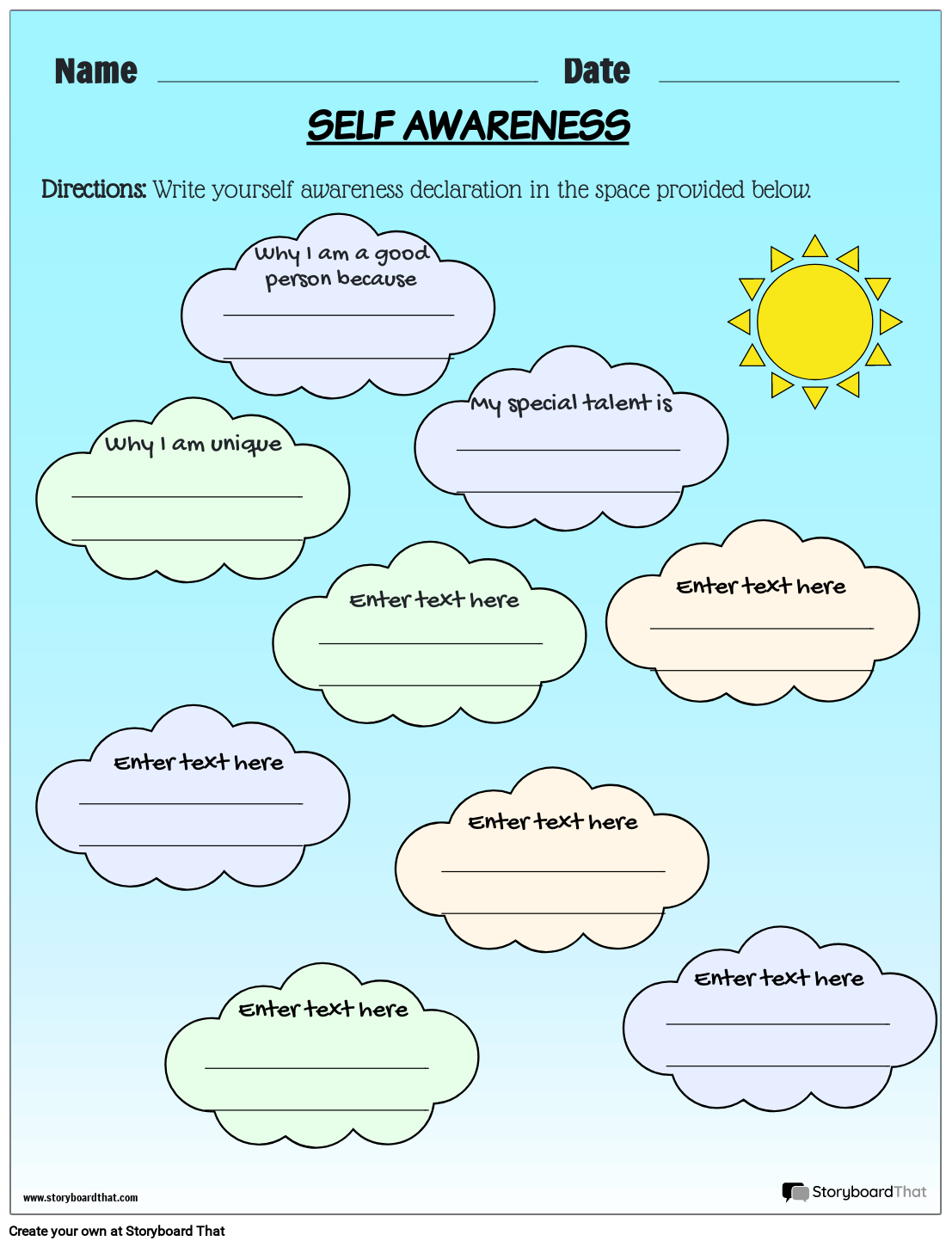 Self-awareness Mindfulness Worksheets