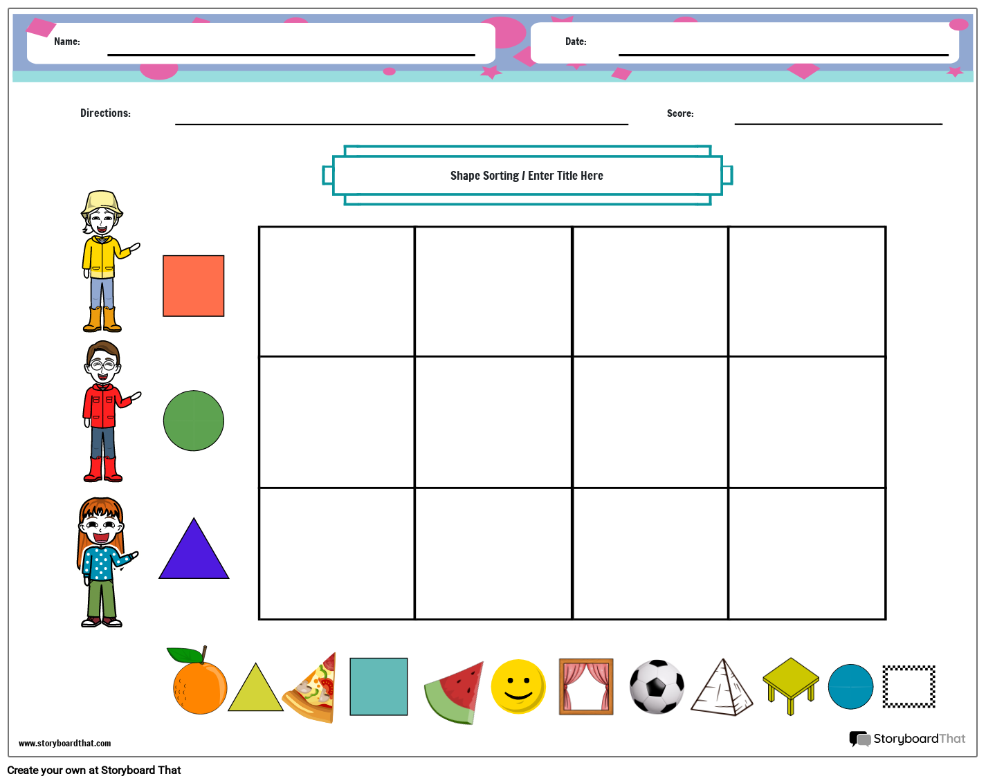 shapes & items sorting color worksheet