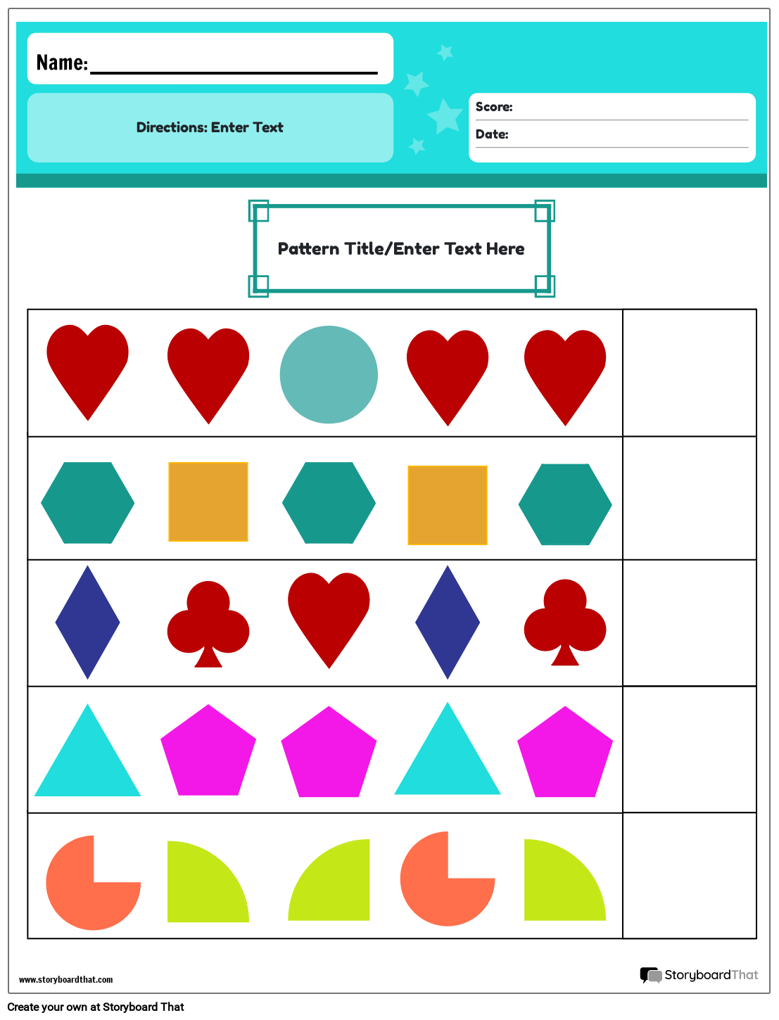 Shapes color pattern worksheet