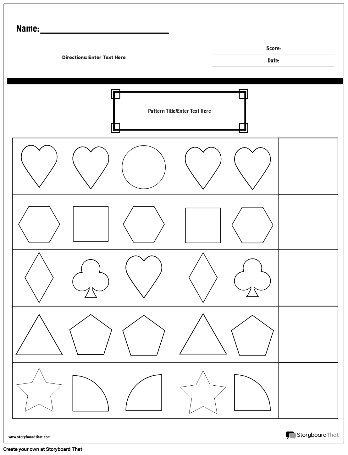 Shapes complete pattern worksheet (black & white)