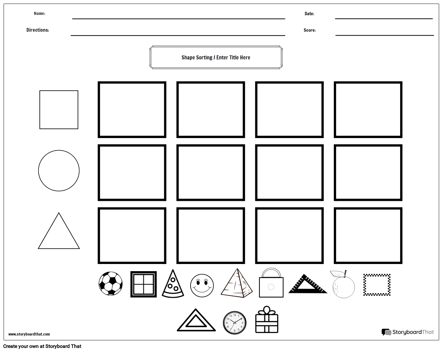 shapes sorting worksheet (black & white)