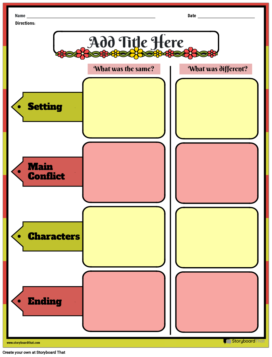 Short Story Showdown: Compare and Contrast Worksheet