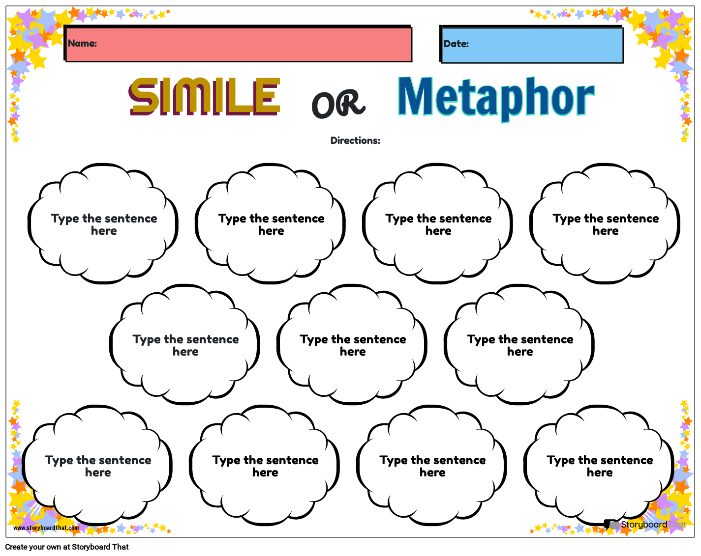 Simile and Metaphor Cloud Themed  Activity