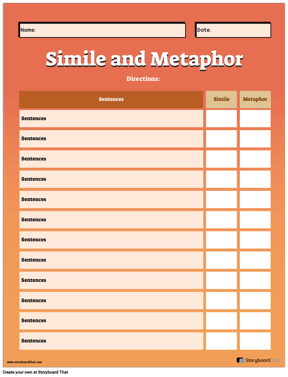 Simile and Metaphor English Activity
