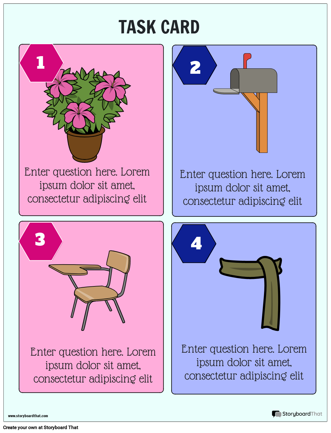 Choice of 4 Objects Task Card Worksheet Design