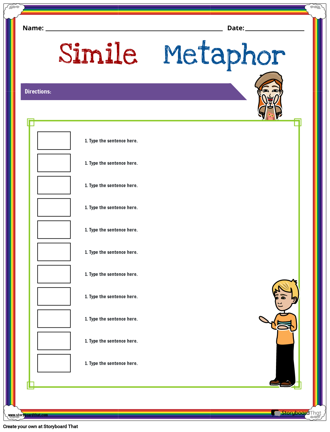 Simple Simile and Metaphor Worksheet