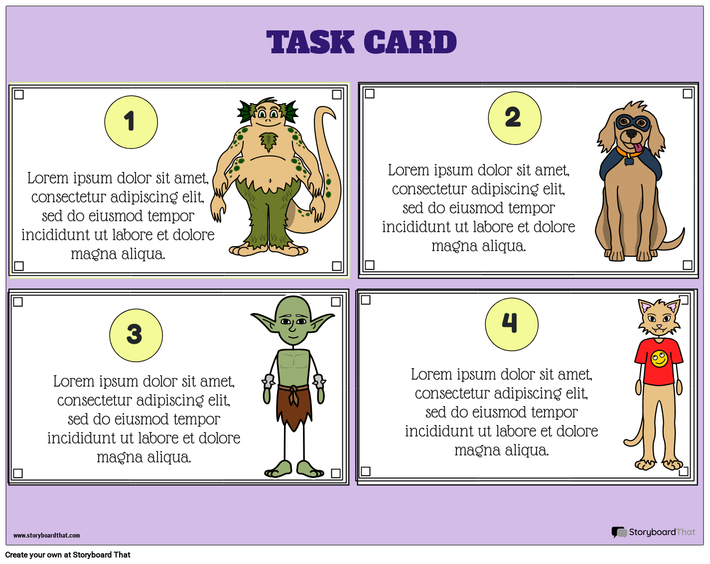 Simple task card worksheet