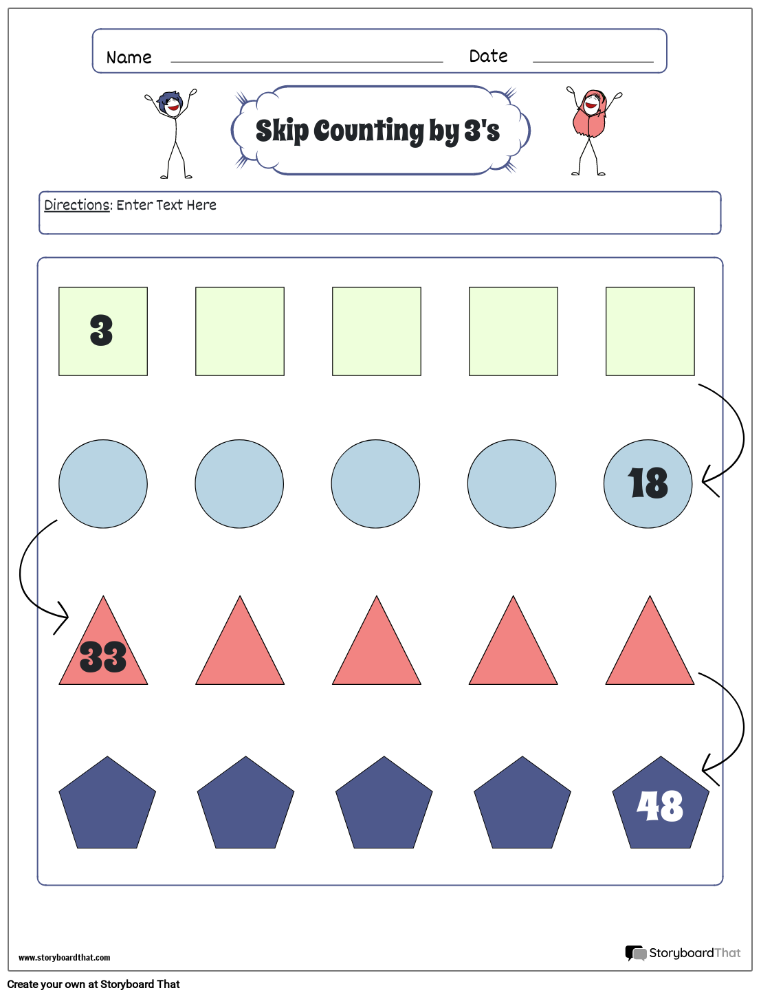 Skip Counting Worksheet with Shapes