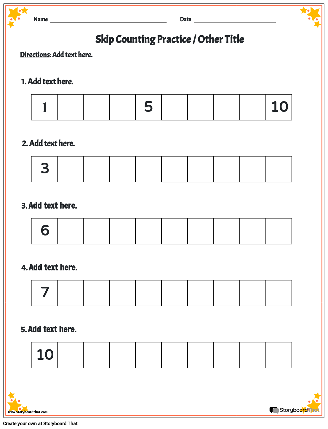 Skip Counting Worksheet with Star Border