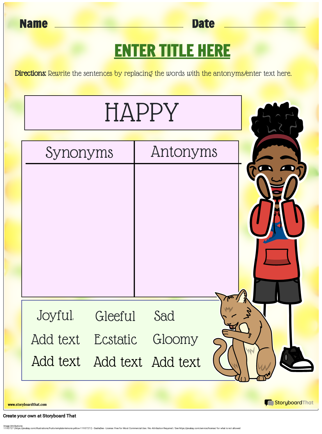 Customize free printable synonyms and antonyms worksheets
