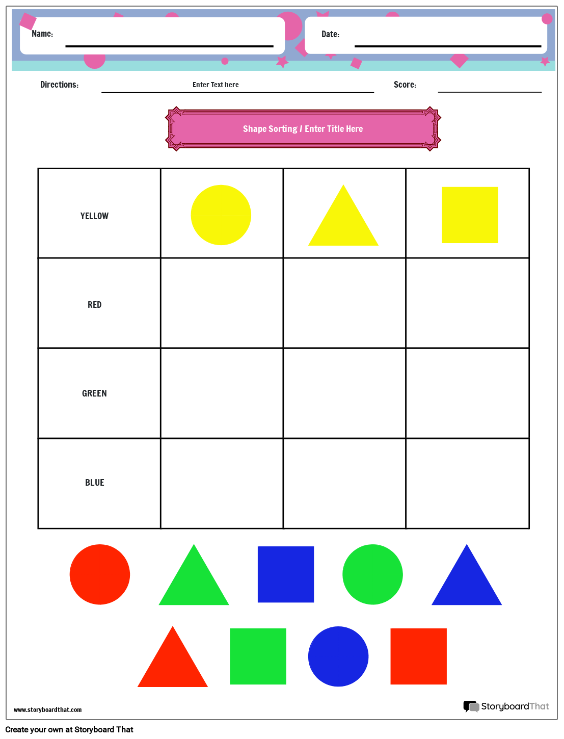 Sorting shapes color worksheet