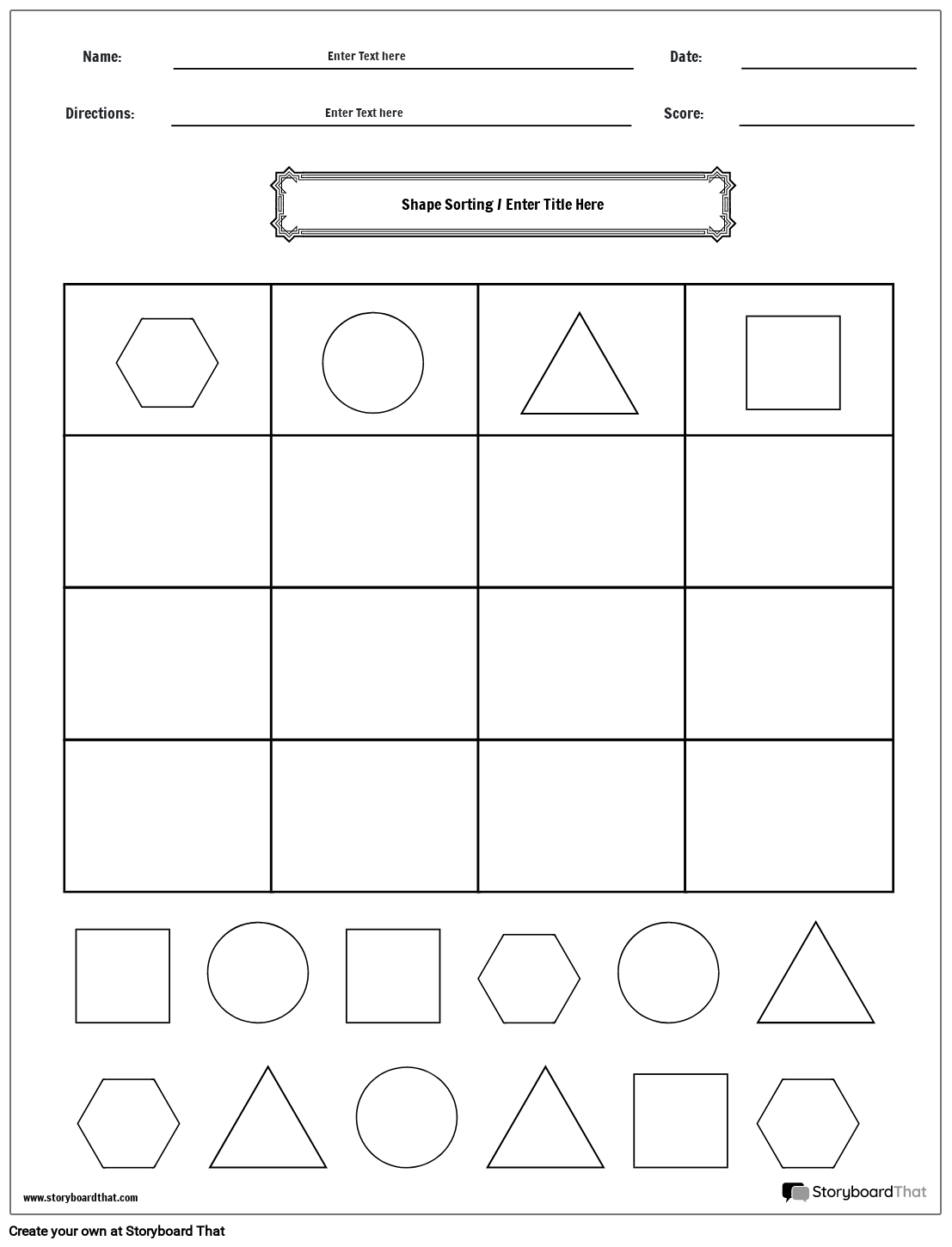 Sorting shapes worksheet (black & white)