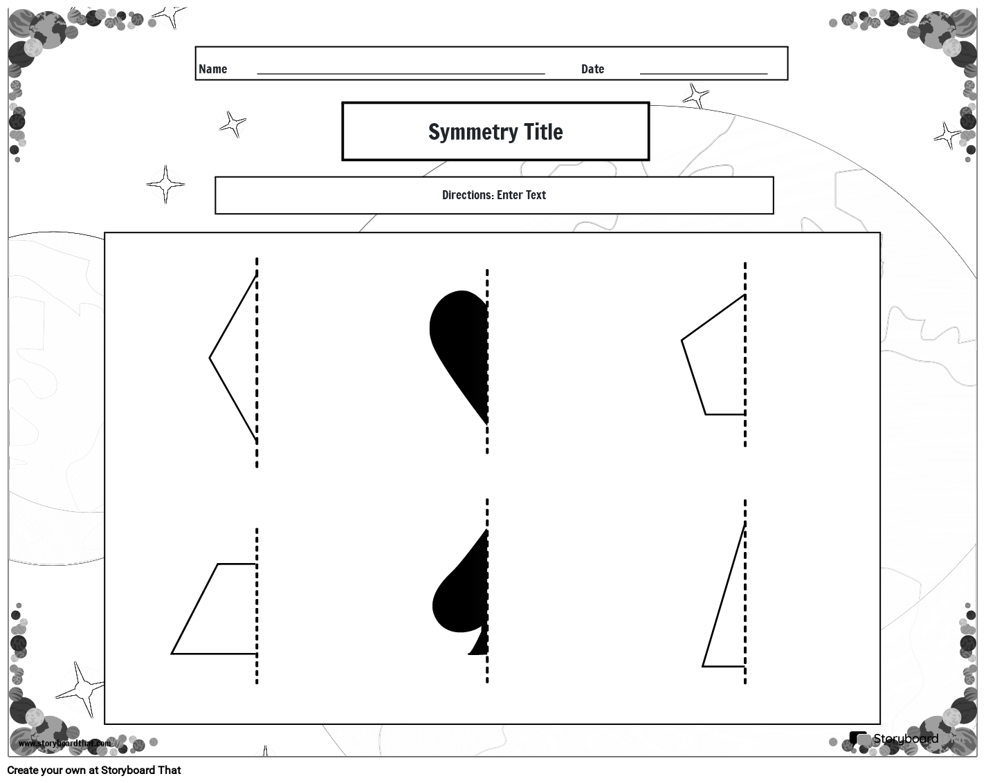 Space symmetry colouring worksheets