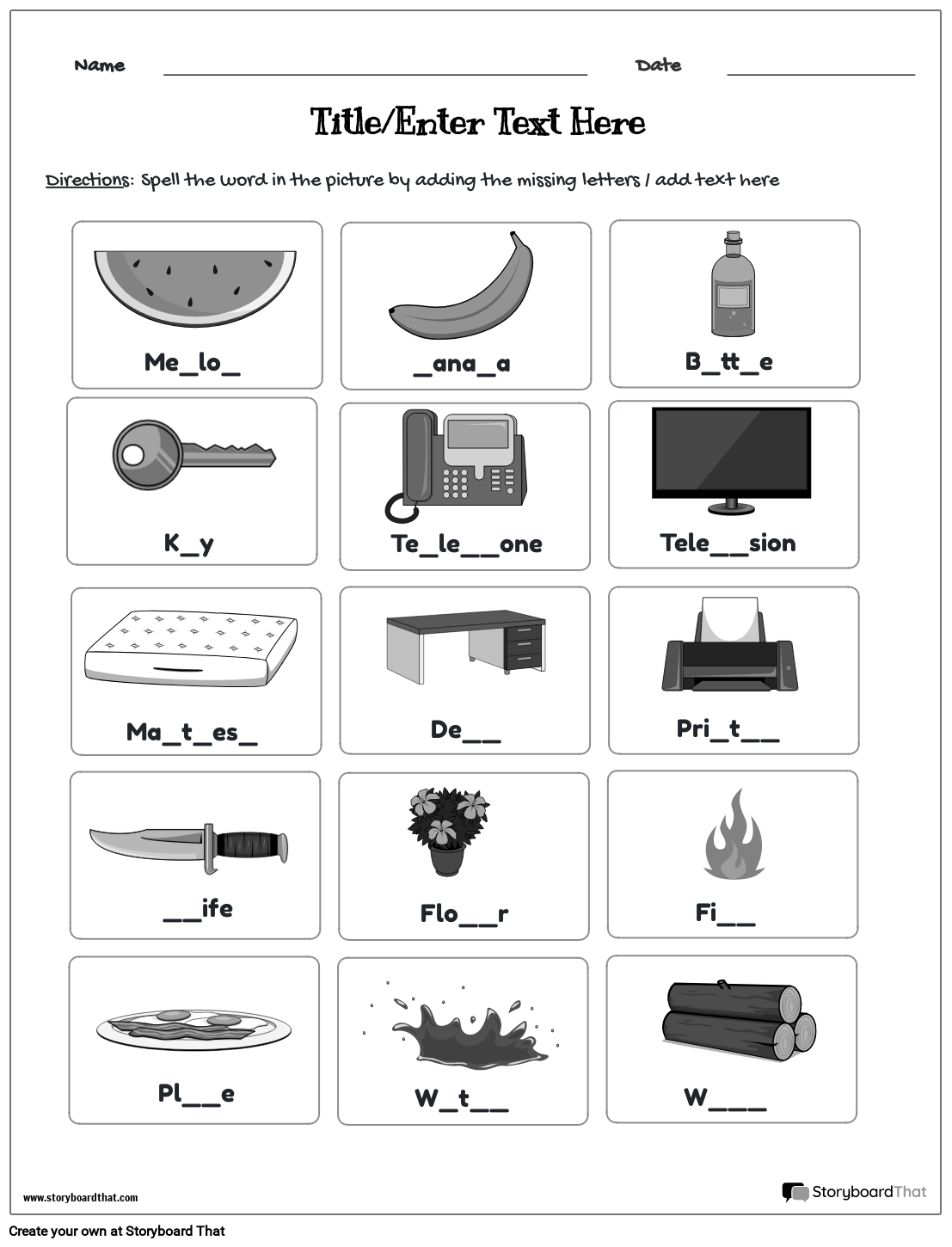 Spelling vocabulary template grey