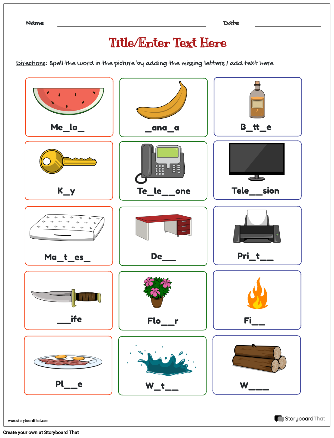 Spelling Vocabulary template
