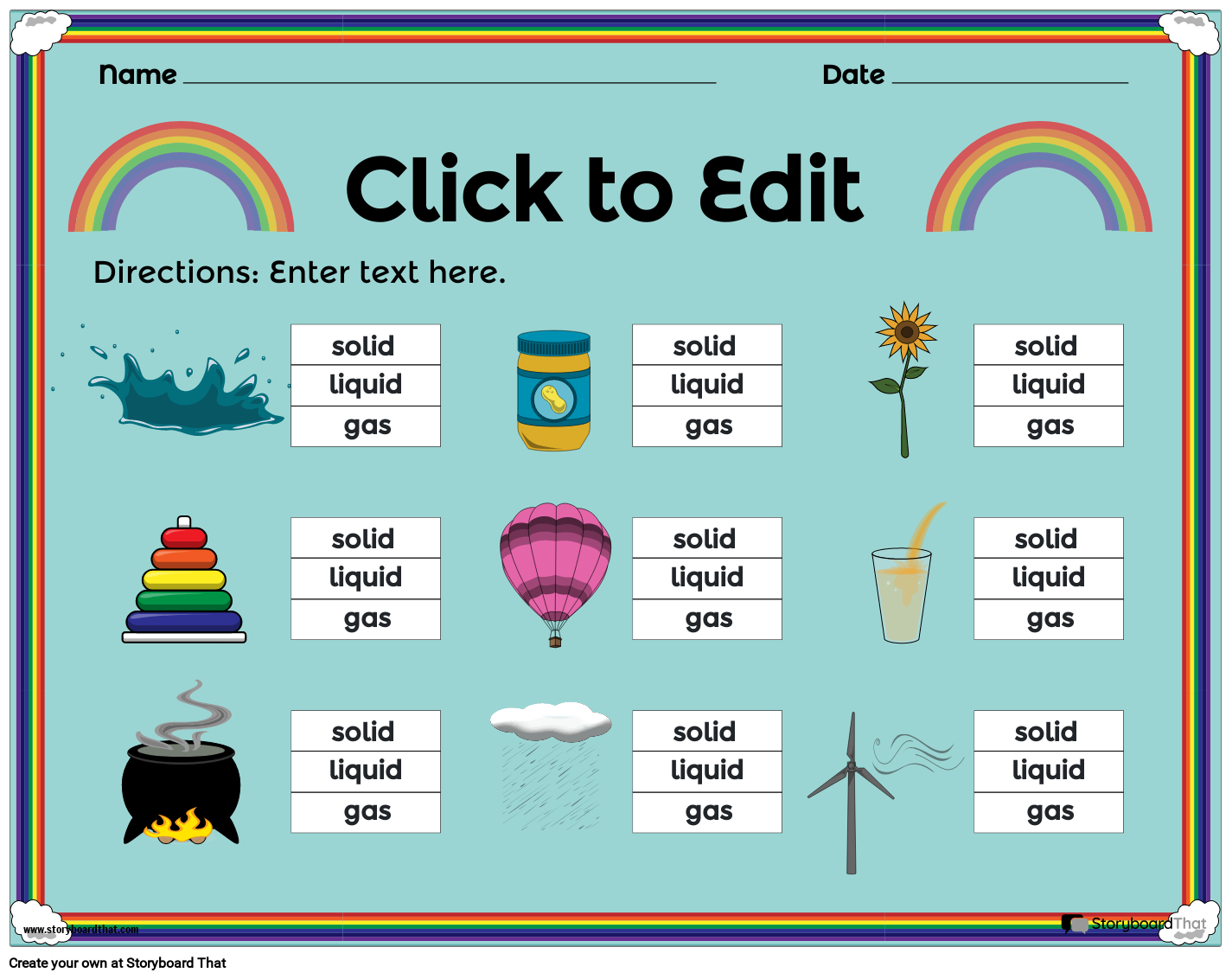 States of Matter Worksheet Featuring Rainbow