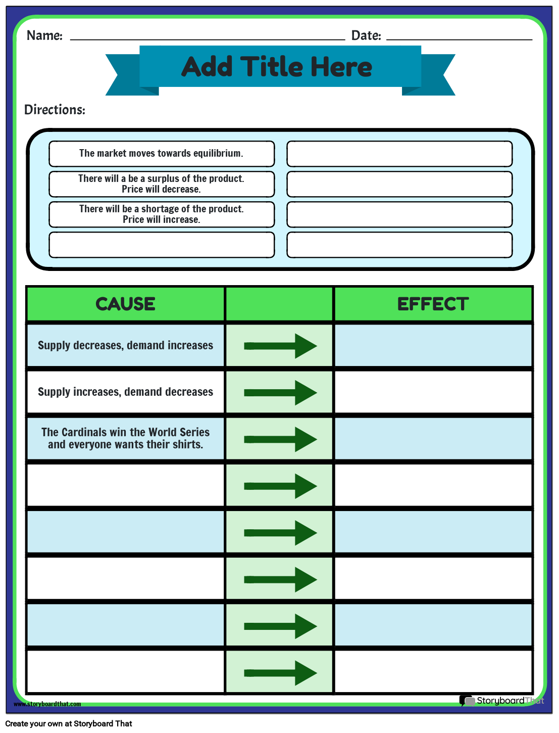 Supply and Demand - Cause and Effect Worksheet