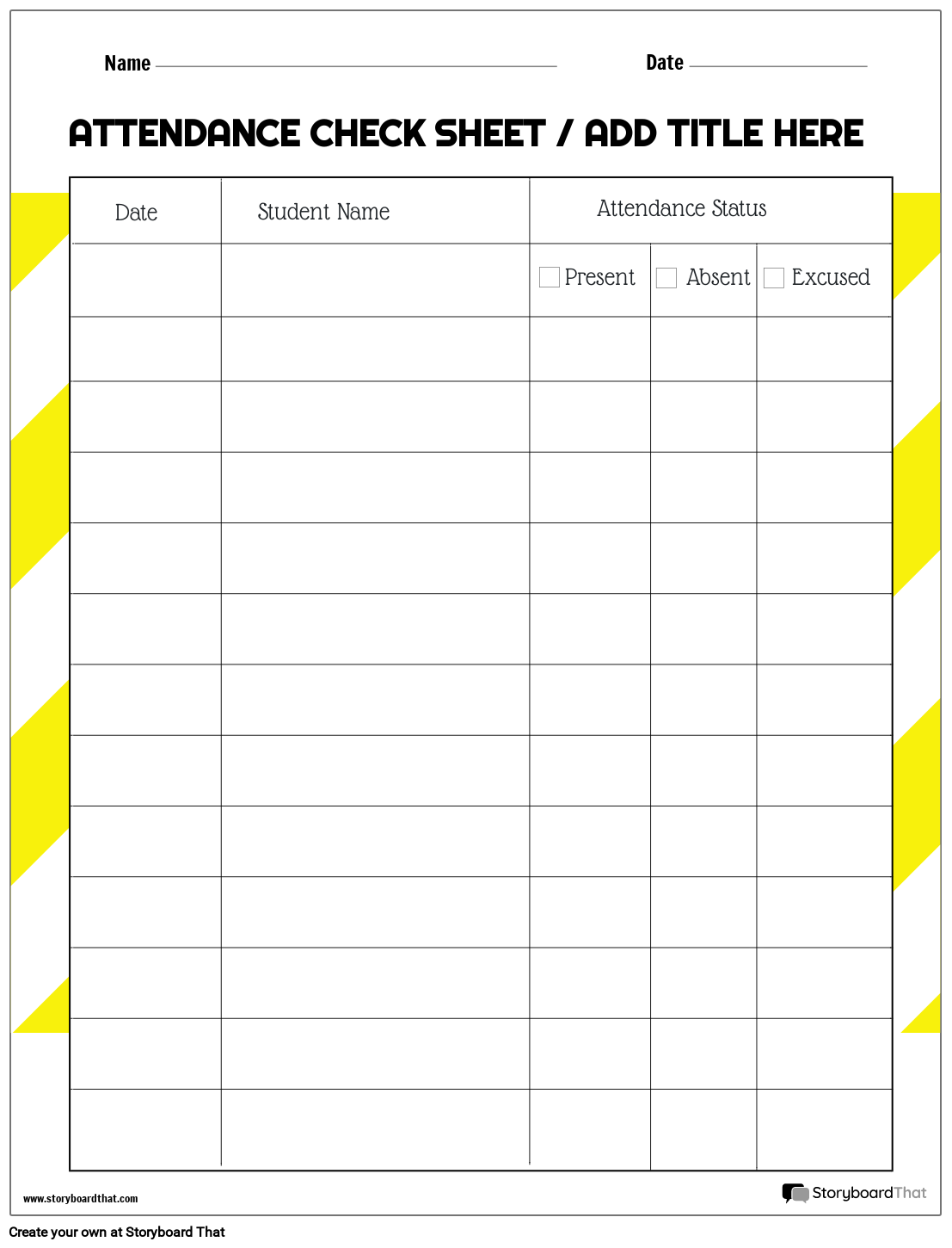 Table Worksheet Design with Yellow Background Stripes