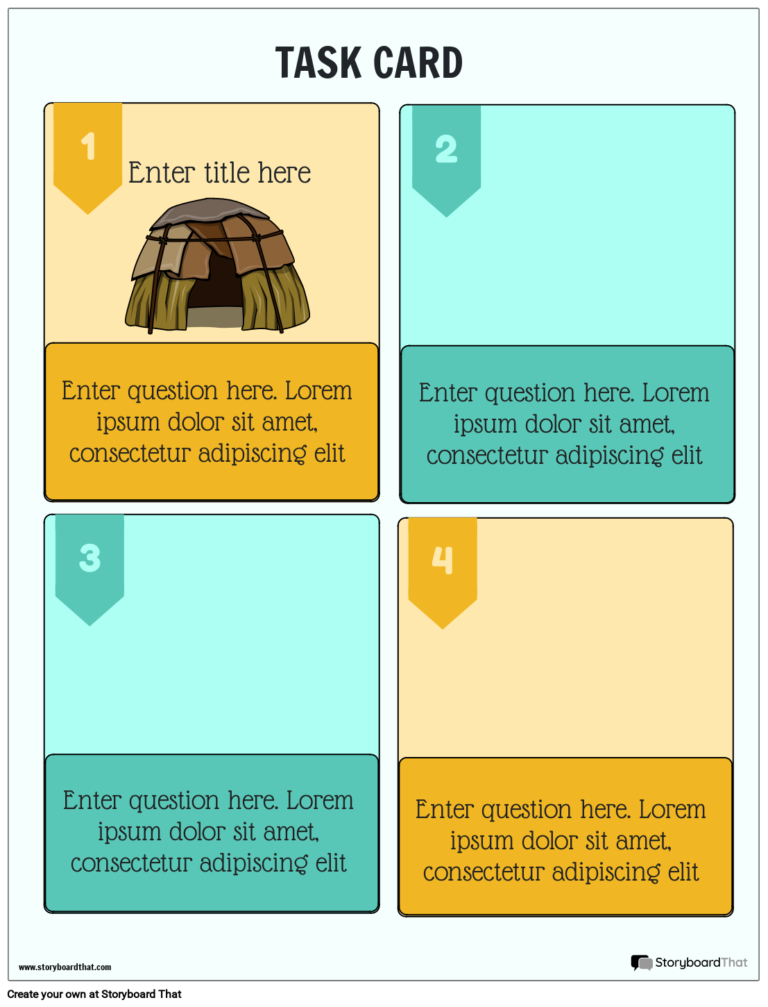 Task card for learning activities
