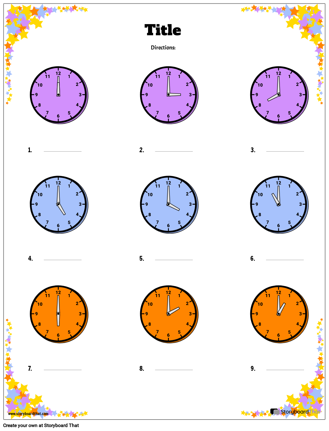 Starry Telling Time Template for Students