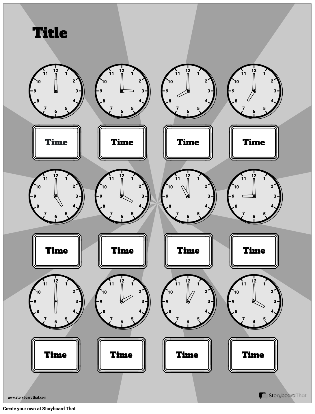 Black and White Telling Time Worksheet Template